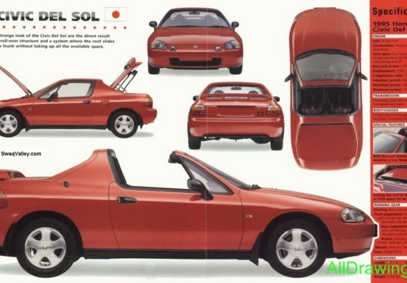 Honda Civic Del Sol (1995) (Хонда Цивик Дел Сол (1995)) - чертежи (рисунки) автомобиля